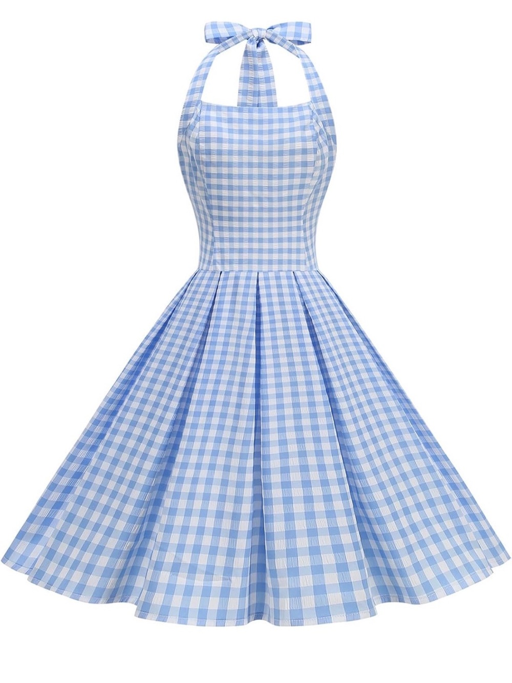 NIP Women’s Wellwits Halter Tie Blue Gingham Rockabilly Flare Dress 12 XL L